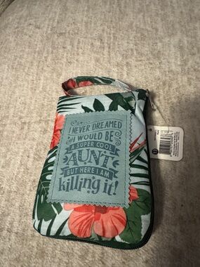 Super Cool Aunt Floral compact tote bag- Blue with Coral Flowers